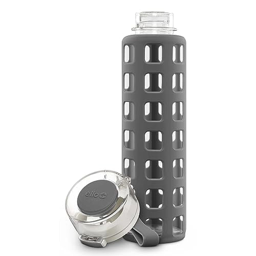 Ello Syndicate Glass Water Bottle with One-Touch Flip Lid, Grey , 20-ounce - color: Grey, size: 20 Ounces