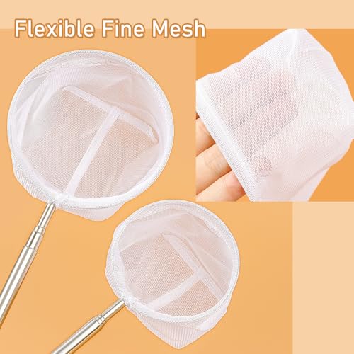 6 Pcs Fish Net for Fish Tank Extendable Stainless Steel Handle Small Tank Tool for Shrimp Bettas Brine (Square and Round)