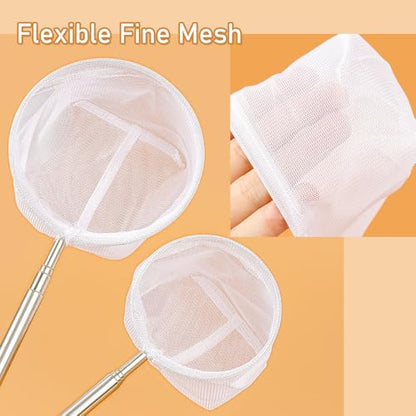 6 Pcs Fish Net for Fish Tank Extendable Stainless Steel Handle Small Tank Tool for Shrimp Bettas Brine (Square and Round)