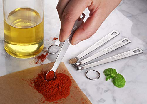 New Star Foodservice 42924 Stainless Steel Mini Measuring Spoons Set, 5-Piece Small Metal Measuring Spoon Set for Spices, Baking, Cooking, Dash, Pinch, Smidgen, Drop, Tad, Silver