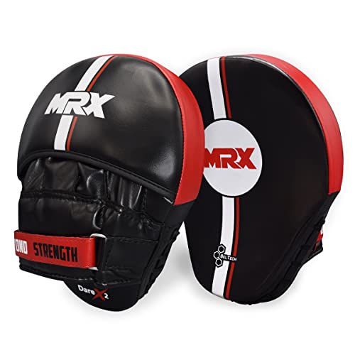 Boxing Pads Curved Boxing Mitts, Leather Adjustable MMA Muay Thai Kickboxing Martial Arts Punching Hand Target Strike Shield - color: Black/Red
