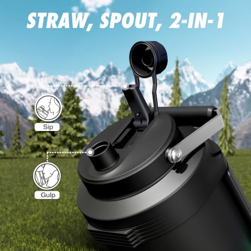 POWCAN 128 oz Insulated Water Bottle: 2-in-1 Straw Spout Lid, Dual Handle, Leakproof, Keep Cold 48H, Gallon Stainless Steel Water Jug for Camping, Travel, Gym, Hydration, Fitness, Daily (Ranger) - color: Ranger, size: 128 Ounces