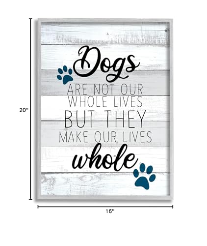 Stupell Industries Dogs Make Our Lives Whole Paw Icon Striped Backdrop, Design by Kim Allen, Grey, 16 x 20 - size: 16"L x 20"W, style: Gray Framed
