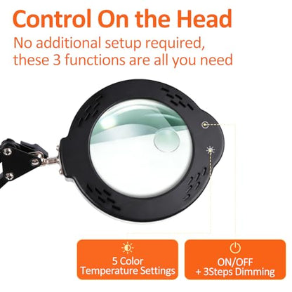 Magnifying Glass with Light and Stand, 10X 30X LED Desk Magnifier with Real Glass Lens, 5 Color Modes, 3 Brightness Levels, Hands-Free Magnifying Lamp for Reading, Crafts, Electronics and Jewelry