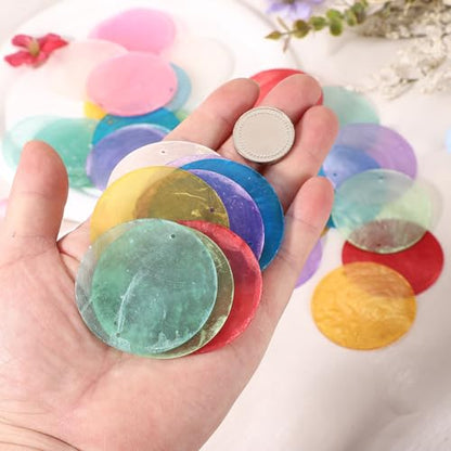 Round Capiz Sea Shells, 2" Shells for Crafting with Closed-end Ring Seashell Beach Real Seashells Fitting for (Wind Chimes Jewelry Making DIY Craft Decoration), 20Pcs&Dark Blue