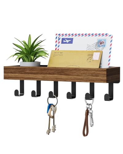 Key Holder Wall Mount Magnetic Adhesive, Key Hooks Rack with Shelf - color: Rustic, size: Medium