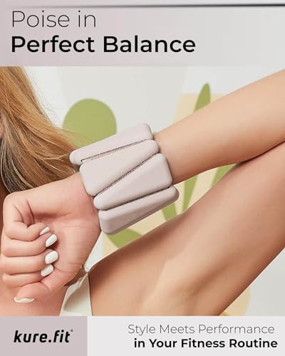 Pilates Wrist & Ankle Weights | Adjustable Weighted Bangles | 1LB/2LB Each - color: Beige, size: 2 LB