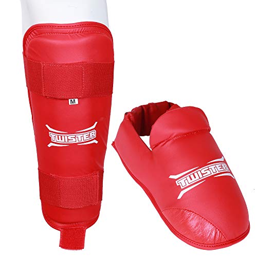 Muay Thai, Boxing, Kickboxing,Karate, Taekwondo,MMA Shin & Instep Padded Guards, Shin in Steps, Shin Guards - color: RED, size: Medium