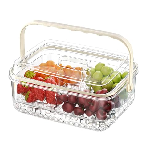 Fruit Ice Divided Serving Tray with Lid, Ice Underneath and Handle, Chilled Serving Platter for Parties, Shrimp Cocktail Serving Dish, Chilled Veggie Tray for Keep Food Cold Outside Party