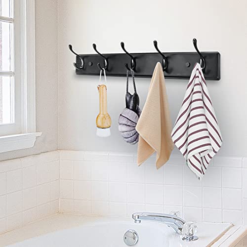 Badiano Heavy Duty Wooden Coat Rack, Wall-Mounted Organizer, 24 Inch, Black - color: Black, size: 5 Hooks