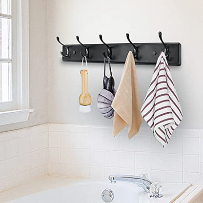 Badiano Heavy Duty Wooden Coat Rack, Wall-Mounted Organizer, 24 Inch, Black - color: Black, size: 5 Hooks