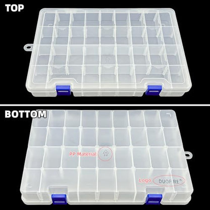 Plastic Organizer Container Storage Box Adjustable Divider Removable Grid Compartment for Jewelry Beads Earring Container Tool Fishing Hook Small Accessories(34 Grids, White X 1)