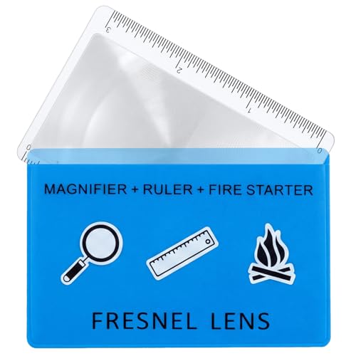 Frienda 50 Pcs Pocket Magnifying Glass 4X Fresnel Lens Credit Card Pocket Magnifier Plastic Ruler Starting Fire Emergency Bushcraft Outdoor Survival Leisure for Classroom Home Office (Blue) - color: Blue