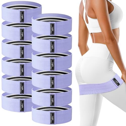 12 Pcs Fabric Resistance Bands for Working Out Non-Slip Booty Exercise Loop Bands for Women Men Glutes Hip Thigh Butt Yoga Pilates Fitness Gym, Light Medium Heavy - color: Lilac, style: Light Resistance