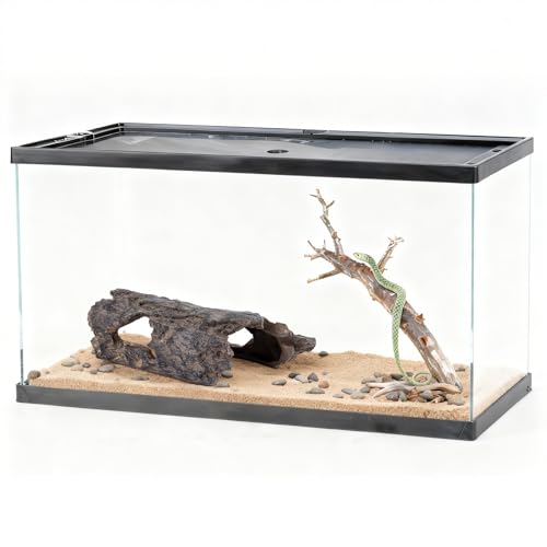 Natural Reptile Hide Basking Platform, Hideout Decor for Aquarium, Fish Tank, Bearded Dragon, Gecko, Shrimp, Betta (Moss Tree Cave, Medium)