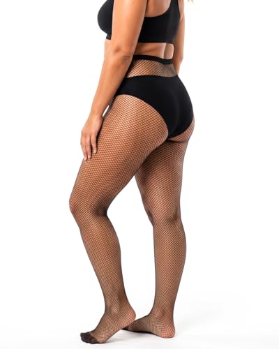 2 Pairs Plus Size Black Fishnet Stockings for Women High Waist Fishnet Tights