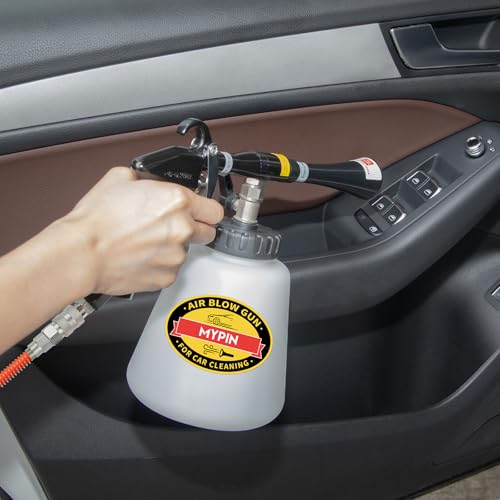 MYPIN Car Cleaning Gun Kit, 6-9.2Bar, High Pressure Air Blow Gun with 2 Set Nozzle, Interior Car Cleaning for Vehicle Upholstery Carpet Seat - color: Black, with Bottle