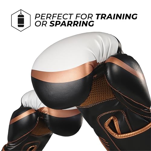 Sanabul Essential Gel Boxing Gloves for Men & Women, Kickboxing MMA, Muay Thai Gloves and Heavy Bag Training Punching & Sparring - color: Black/Copper, size: 8 oz