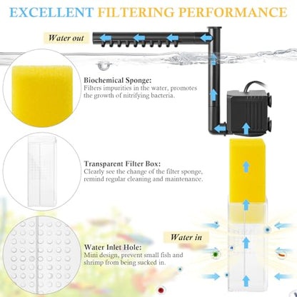 10W 15W 20W Aquarium Submersible Filter, Quiet Fish Tank Internal Filter with Spray Bar, Powerful Aquarium Filter for 5-80 Gallon Tank (10W for 5-30Gallon)