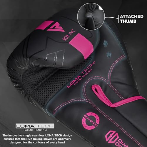 RDX Boxing Gloves, Pro Training Sparring, Maya Hide Leather, Muay Thai MMA Kickboxing, Men Women Adult, Heavy Punching Bag Focus Mitts Pads Workout, Ventilated Palm, Multi Layered, 8 10 12 14 16 18 Oz - color: PINK, size: 14 OZ