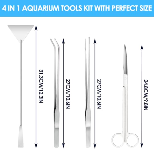 Aquascape Tools Aquarium Kit, 4PCS Long Aquascaping Tools Stainless Steel Aquatic Plants Set for Fish Tank, Aquarium Plant Trimming