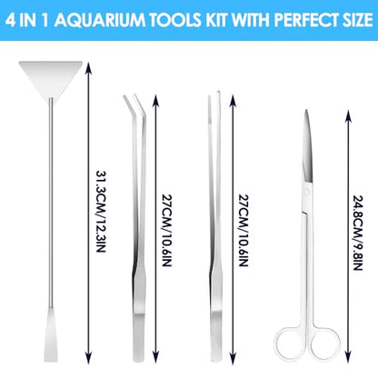 Aquascape Tools Aquarium Kit, 4PCS Long Aquascaping Tools Stainless Steel Aquatic Plants Set for Fish Tank, Aquarium Plant Trimming