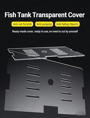 Clear Acrylic Fish Tank Lid with Anti-Escape Net & Feeding Door - Universal Aquarium Cover (30x18cm/11.8x7.1in) - Prevents Fish Jumping & Deters Cats