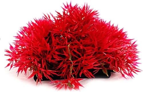 Aquarium Décor Red Artificial Flowers, Fake Pine Plants with Base Grass, Fish Tank Ornament, Plastic Aquatic Landscape Decor