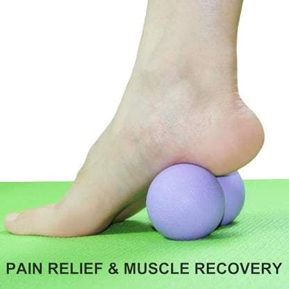 Hard Peanut Massage Ball, Double Lacrosse Massage Ball. Deep Tissue Massager Mobility Roller for Physical Therapy Myofascial Release Trigger Point Muscle Relax Pain Relief Acupressure (Purple) - color: Purple