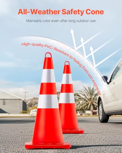 VEVOR Safety Cones, 12 x 28" Traffic Cones, Orange PVC