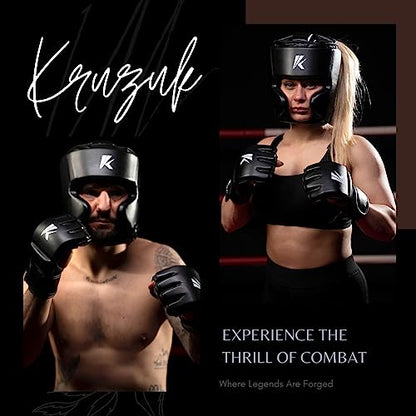 Kruzak Unisex Boxing Headgears - MMA Training, Adjustable Padded, Kara,Muay Thai Headgear, Kickboxing, Sparring, Martial Arts, Karate, Taekwondo MMA Body Equipment - color: Black, size: Large-X-Large