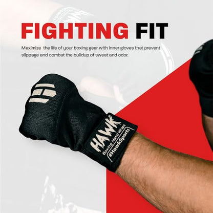 Hawk Padded Inner Gloves Training Gel Elastic Hand Wraps for Boxing Gloves Quick Wraps Men & Women Kickboxing Muay Thai MMA Bandages Fist Knuckle Wrist Wrap Protector Handwraps (Pair) - color: Black
