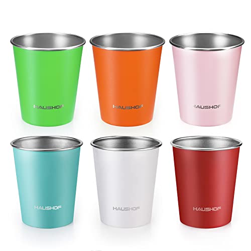 HAUSHOF Pint Cup, 14 oz Stainless Steel Cups, Stackable Metal Drinking Cups, Stacking Beer Pint Cups for Home, Party, Camping, Outdoor, Unbreakable, 6 Pack - color: Assorted, size: 14 OZ