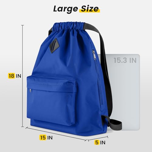 Vorspack Drawstring Backpack with Front & Side Pocket for Men Women - color: Blue