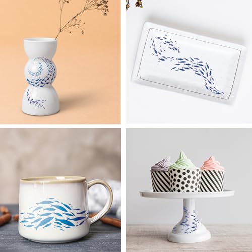 PLIGREAT 5 Pcs School of Fish Underglaze Transfer for Pottery, Ceramic Clay Transfer Paper Blue Rustic Ceramic Tile Decals Under Glaze Transfers for DIY Handicraft Supplies, 20.5x14.6in - style: School of Fish