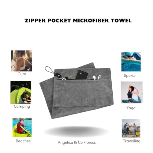 Angelica & Co Microfiber Fast Drying Gym Towel with Phone Pocket, Zipper, Fitness, Pilates, Yoga Mat Cover, Bench Cover, Camping - Brown L - color: Brown