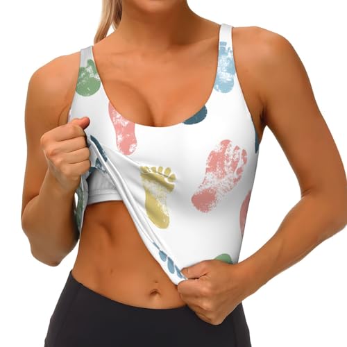 Display of Footprints Printed Women's Sports Tank top with Removable Chest Pads for Fitness