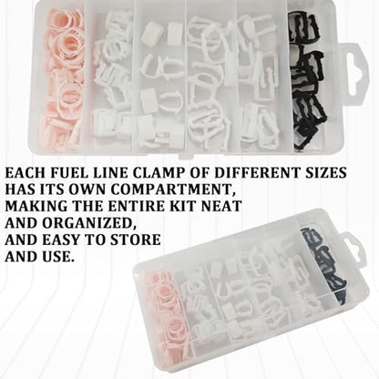 70PCS Car Fuel Line Clips, 3/8" 5/16" Durable Fuels Hose Retainer Clips, 7 Size Nylon Fuel Line Repair Kit, Auto Retainer Clip Replacement Kit Compatible with Ford GM Chrysler