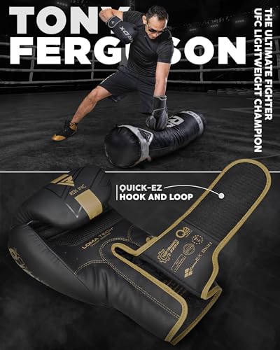 RDX Boxing Gloves, Pro Training Sparring, Maya Hide Leather, Muay Thai MMA Kickboxing, Men Women Adult, Heavy Punching Bag Focus Mitts Pads Workout, Ventilated Palm, Multi Layered, 8 10 12 14 16 18 Oz - color: GOLDEN, size: 18 OZ