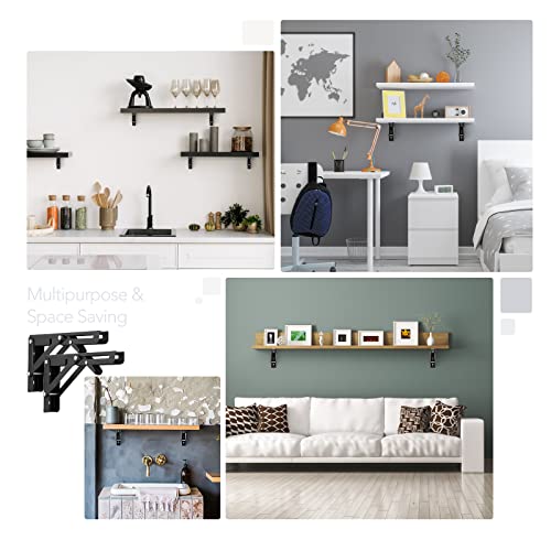 Ravinte 2 Pack 10 Inch Folding Shelf Brackets – Matte Black, Heavy Duty Collapsible Brackets for Tables and Benches – Space-Saving Design - size: 10 Inch