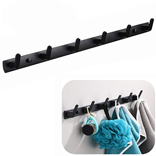 Wall Mounted Coat Rack, 6 Hooks, 21.7"x1.3", Modern, Black - size: 6 Hooks