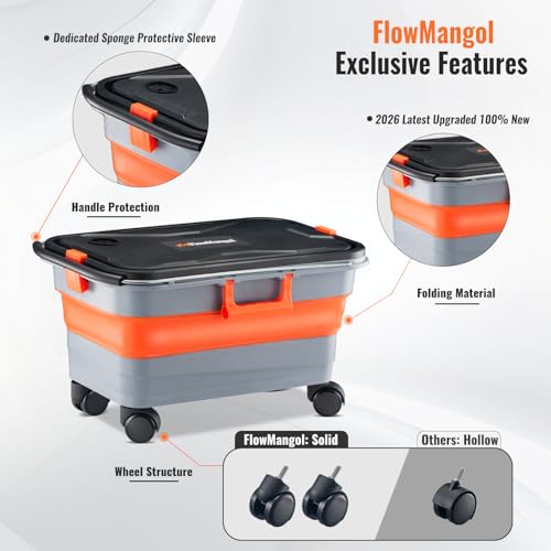 Glide CB 55 Collapsible Bucket 5.5 Gallon for Car Washing with Wheels, Handle, Drain Plug and Water Outlet, Foldable Multi-Use for Mop Cleaning, Camping, RV, Pet Bathing and Laundry