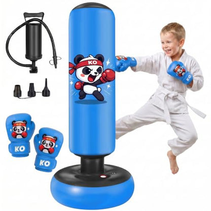 Qoosea Pedestal Punching Bags for Kids, 52in Kids Boxing Bag with Gloves - color: Dark Blue