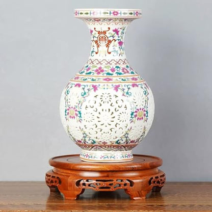 Round Wooden Display Stand With Cattail Mat, Retro Carved Pedestal Base For Vase, Teapot, Buddha, Bonsai Pot(30cm/11.8in) - size: 30cm/11.8in