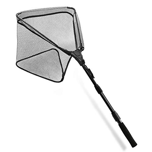 SAN LIKE Fishing Net Fish Landing Net Collapsible Fish Net with Anti-Slip Telescoping Rubber Pole Handle for Kids Adults in Saltwater Freshwater Multi-Size Extending to 37/42/43/51/69/71/89/98inch - color: Black Fiberglass pole,length 30.7" to 43.3"