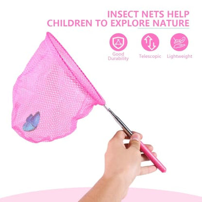 KISEER 7-Piece Colorful Telescopic Kids Fishing Net Butterfly Net Catching Insects Bugs Beach Toys for Kids Outdoor Playing