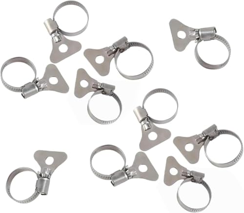 10-Pack 304 Stainless Steel Hose Clamps with Adjustable Thumb Screw, Key-Type Design, 8mm Bandwidth, Ideal for Plumbing, Automotive, and Machinery Applications (Size: 18-32mm (23/32"-1 1/4")