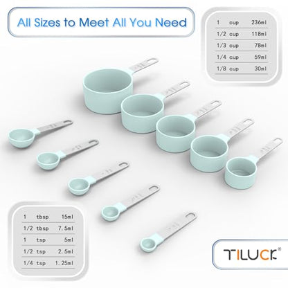 Measuring Cups & Spoons Set, Stackable Cups and Spoons, Nesting Measure Cups with Stainless Steel Handle, Kitchen Gadgets for Cooking & Baking (Green) - color: Green