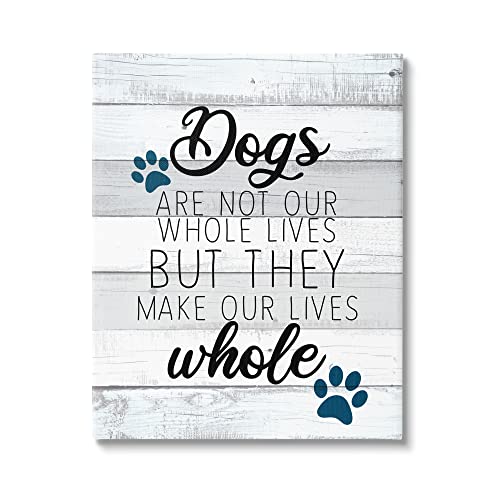 Stupell Industries Dogs Make Our Lives Whole Paw Icon Striped Backdrop, Design by Kim Allen - size: 30"L x 24"W, style: Gallery Wrapped Canvas