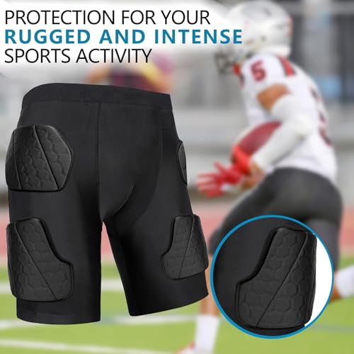 Football Padded Compression Shorts with Cup Pocket, 5 EVA Pads - size: Medium